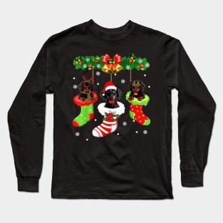 Funny Dachshund In The Stocking s Merry Christmas Long Sleeve T-Shirt